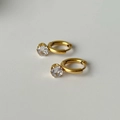 18k gold plated titanium steel hoop earrings featuring a large round zircon pendant - Gold