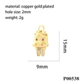 Detailed view of gold plated copper cow pendant with red zircon eyes and dimensions - P00538-Cartoon Cow