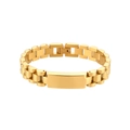 Gros plan du bracelet à maillons dorés 18K avec plaque d'identification rectangulaire polie - Nouveau Bracelet de Montre - Or Lisse