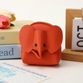 Mini orange elephant coin purse made of litchi texture leather with secure zipper - Orange