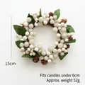 Corona navideña para velas con bayas blancas y piñas, diámetro exterior de 15 cm - Estilo De Bayas Blancas Cristalinas