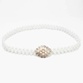 Elegant white pearl elastic waist belt for women with gold rhinestone buckle - Sunflower Pearl Buckle (KL139-09)