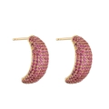 Elegant gold-tone C-shaped moon stud earrings with pave-set bright pink crystals - Gold-Plated Rose Red Zirconia Moon Shaped