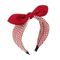 Retro red and white plaid headband featuring a solid red bow tie accent - Wine Red Plaid Bow Style (FK-B131 Wine Red)