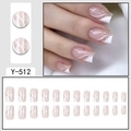 Faux ongles carrés style français avec lignes blanches ondulées et paillettes dorées - Français Simple Paillettes Or (Y-512)