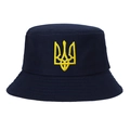Bob en coton bleu foncé avec blason ukrainien Tryzub brodé en jaune vif - Bleu marine