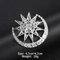Elegant sun and moon crescent brooch in silver alloy with rhinestones, 4.7cm size - XD9268-1 Silver Sun Moon