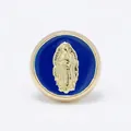 Blue enamel religious charm with golden Virgin Mary relief in a round metal setting - Virgin Mary / Blue