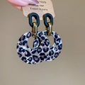 Detail of leopard print acrylic resin hoop earrings with gold links and vintage charms - Geometric Ring Buckle Style (HE28679)