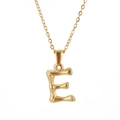 Gold stainless steel necklace featuring a bamboo texture letter E pendant charm - Letter E