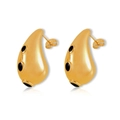 Golden teardrop earrings in titanium steel with black oil drip details and PVD 18K plating - F145-Gold Black Enamel Water Drop Earrings