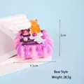 Pink waffle dessert keychain with orange gummy bear and strawberry charms for bag decor - Purple Bear Cream Waffle Cake - Bear Style / Pink Phone Cord Style