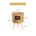 Small handwoven straw planter on wooden tripod legs with natural finish and inner lining - Small / Natural Color