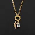 14K gold plated stainless steel paperclip necklace with letter q and crystal charms - Letter Q