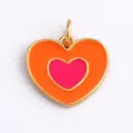 Dual-layer heart pendant featuring bright orange and fuchsia oil drip enamel finish - Orange Heart-L281424
