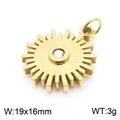 Golden sun gear pendant with zircon inlay, stainless steel jewelry charm 19x16mm - Golden Sunburst Zirconia Style (KLJ7896-Z)