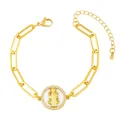 Gold paperclip chain bracelet with a shell Virgin Mary pendant and crystals - Style D