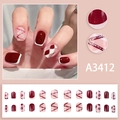 Burgundy and white checkered press-on nails set with silver glitter and diamond patterns - Burgundy Checkerboard French Style (A3412) / Glue Type