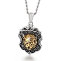 Collana a scudo argento con ciondolo testa di leone dorata in stile retro punk - Stile Scudo Testa di Leone (KP52352-BD)
