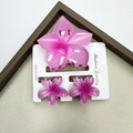 Gradient pink plumeria flower hair claw clip set with translucent acrylic finish - Five-petaled Flower - Pink Set (includes Card)