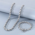 Silver stainless steel twisted rope chain necklace and bracelet set with OT toggle clasp - Bracelet 21cm / Style B Steel Color