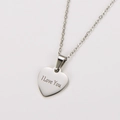 Macro detail of silver heart pendant engraved with I Love You for Mother's Day gift - Steel Color Mom I Love You