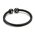 Men's black twisted cable magnetic stainless steel cuff bracelet in punk hip hop style - Black