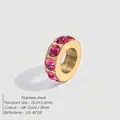 Pendentif cylindre en acier plaqué or 14K avec pierre de naissance rose de juillet - Juillet Rose Rouge