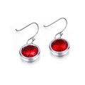 Elegant silver earrings featuring large round red crystals in a classic hook style - Red Zirconia
