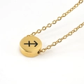 Golden round pendant necklace featuring black Sagittarius zodiac symbol on thin chain - Sagittarius
