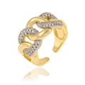 Adjustable two-tone copper ring with chain links and micro-pave zircons for women - J1564-Chain Link Open Ring