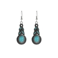 Boucles d'oreilles bohèmes vintage avec pierres bleues et gravure florale argentée - Argent Antique avec Pierres Bleues (0434)