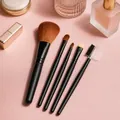 5-piece essential makeup brush set with black handles in a portable travel pouch - Full Black 5Pcs Set PVC Packaging / All Black