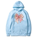 Light blue Christmas hoodie featuring festive red bow and Oh Christmas Tree print - Light Blue