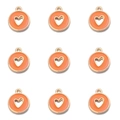 Set of nine golden alloy heart charms with vibrant orange enamel in a 3x3 grid layout - Round Hollow Heart Style / Orange