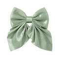 Detailed view of a high-gloss green satin fabric bow hair clip on a clean white background - Green (20)