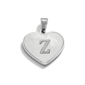 Polished silver stainless steel heart pendant with white inlay and letter Z charm - Letter Z / Steel