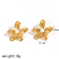 Golden flower earrings with pearl center in 30mm x 32.2mm size and 8g weight - Pearl Flower Earrings (TE60215-PL)