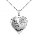 Silver heart locket necklace with sunflower and You Are My Sunshine engraving - Steel Sunflower