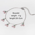 Detailed view of pink cherry bracelet with 4g weight and 18+5cm length specifications - Silver Cherry Bracelet