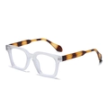 Matte translucent square frame sunglasses with retro tortoiseshell patterned temples - Anti-Blue Light Plain Lens / Stripe Temple White Frame Anti-Blue Light