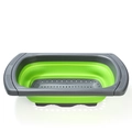 Collapsible silicone kitchen colander in grey and lime green with drainage holes - Extendable Over Sink Colander / Green