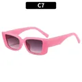 Retro rectangular sunglasses with bright pink frames and grey gradient lenses in a C7 style - Jelly Pink Double Grey Lens