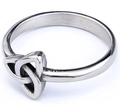 Macro detail of silver stainless steel Celtic knot ring with vintage polished finish - Triquetra Celtic Knot Silver (20208)