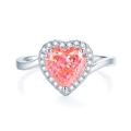 S925 sterling silver ring featuring a pink heart-shaped gemstone and cubic zirconia - FDJZ-114 Padparadscha Pink