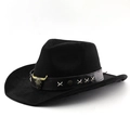 Black faux suede western cowboy hat with a metal bull skull ornament and leather band - M (56-58cm) / Black