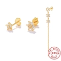 S925 sterling silver gold floral stud earrings and long tassel jewelry set with zircon - 925 Silver / Gold with White Zirconia
