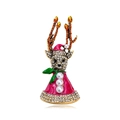 Christmas reindeer brooch with pink enamel hat and gold antlers featuring amber rhinestones - Gold Christmas Reindeer Rhinestone Style (DW0663)