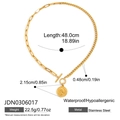 Gold stainless steel coin necklace with OT toggle clasp and 48cm chain specifications - Coin Pendant Splicing Chain Style (JDN0306017)