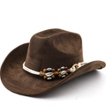 Classic dark brown suede western cowboy hat with decorative shell and bead hatband - M (56-58cm) / Coffee